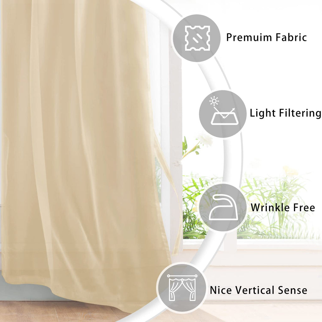 Hiasan Sheer Curtains For Bedroom With Tiebacks, Grommet Light Filtering Lightweight Voile Window Curtains For Living Room, Kids' Room And Nursery, Taupe, W52 X L72, Set Of 2 Soft Drape Panels