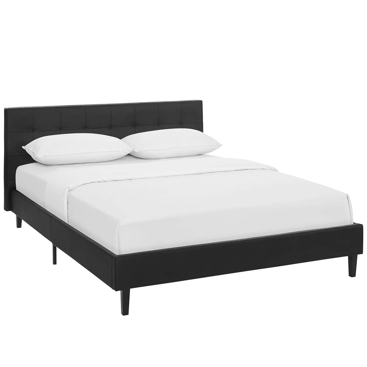 Modway Linnea Upholstered Black Faux Leather Queen Platform Bed With Wood Slat Support
