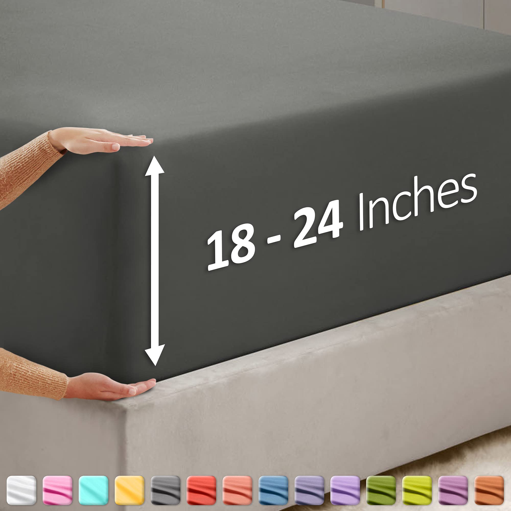 Nestl Extra Deep Pocket King Fitted Sheet, Grey Fitted Sheet King Size, 1800 Microfiber King Fitted Sheet Only, Ultra Soft King Bed Fitted Sheet Fits Up To 24 Inch Mattress - King Size Fitted Sheets