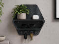 Hexagonal Wall Mounted Shelf With Key Hooks And Storage Tray, Dark Grey, Modern Entryway Organiser