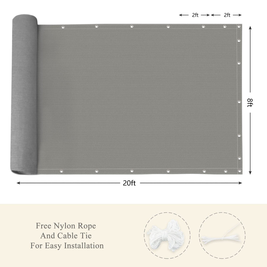 Abosun Outdoor Sun Shade Cloth, 8' X 20', Pergola, Deck, And Backyard Patio Sunshade With Uv Protection, Heat Resistant Hdpe Material, Reinforced Grommets (8X20 Ft, Grey)