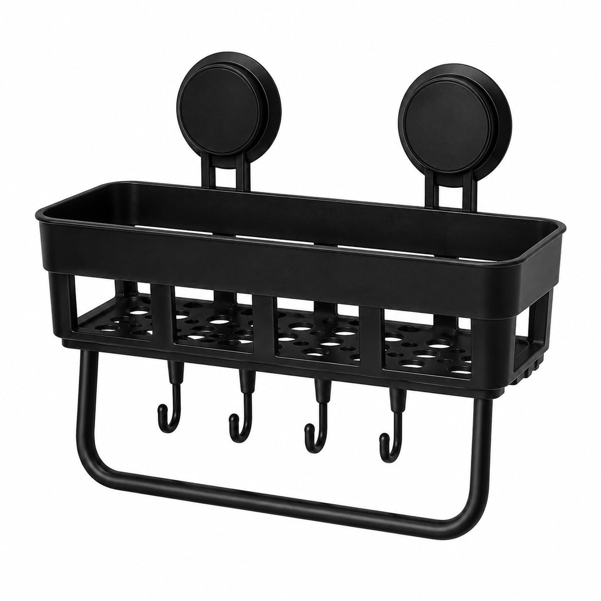 Falmagu Shower Caddy Suction Cup, Bathroom Shower Organizer With 4 Hooks And Towel Bar, No Drilling Wall Mounted Shower Shelf Ba