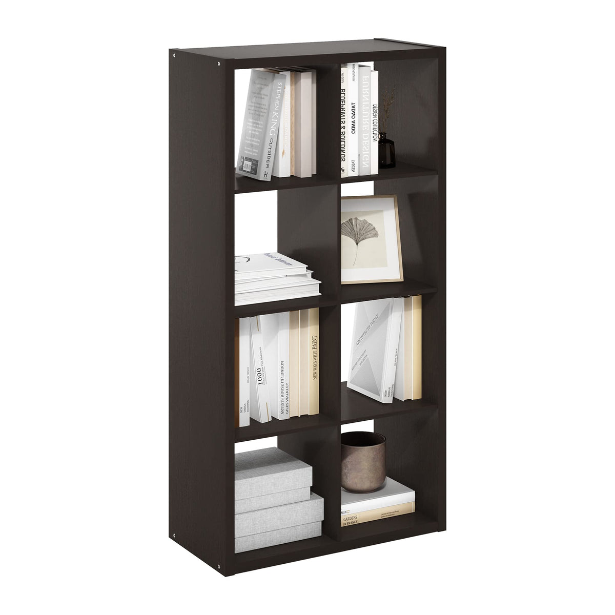 Furinno Cubicle Open Back Decorative Cube Storage Organizer, 8-Cube, Black Dark Oak