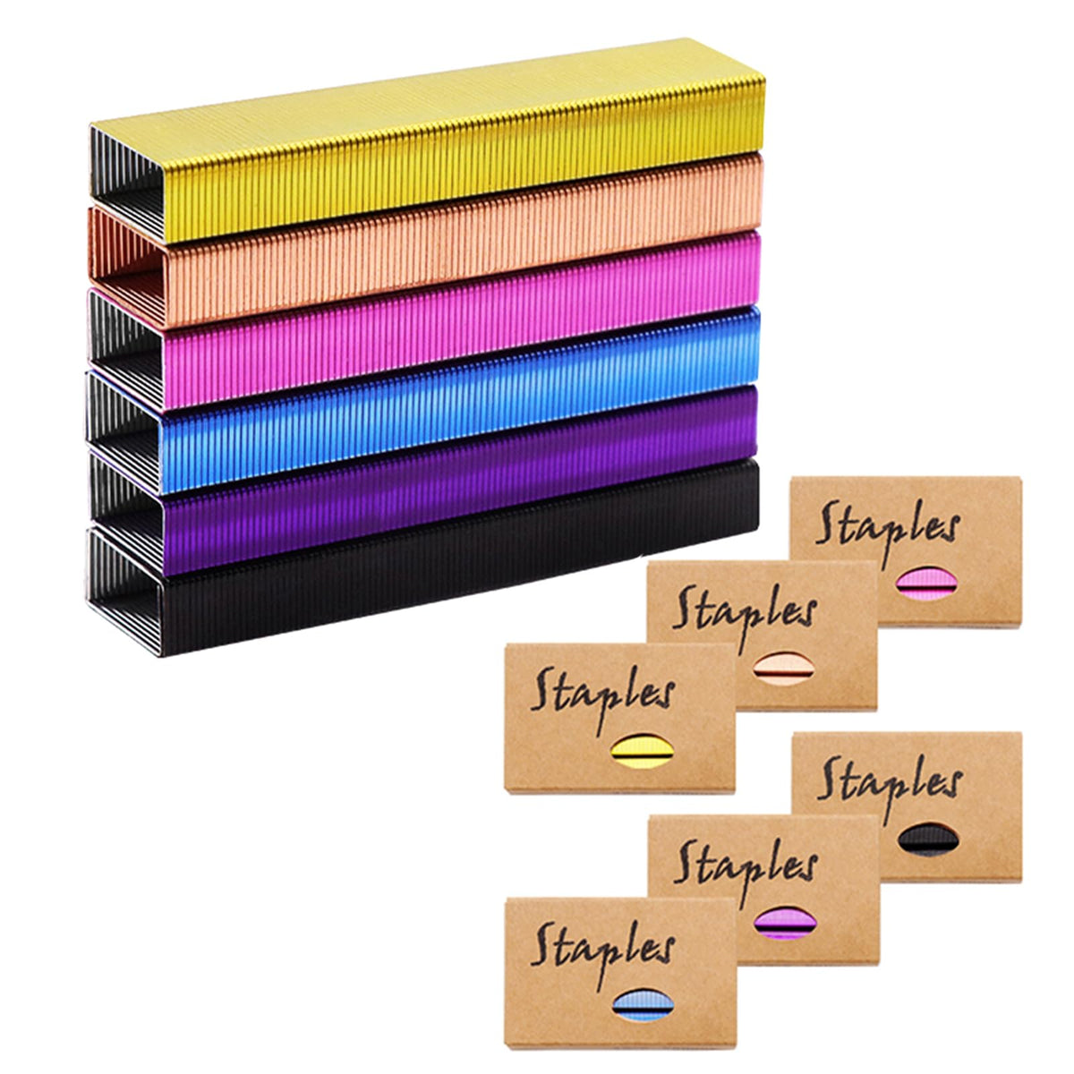 NatSumeBasics 6000 Colored Staples - Standard 26/6 Metal Staple Refill for Desk Stapler, 1000 per Color, Office Supplies