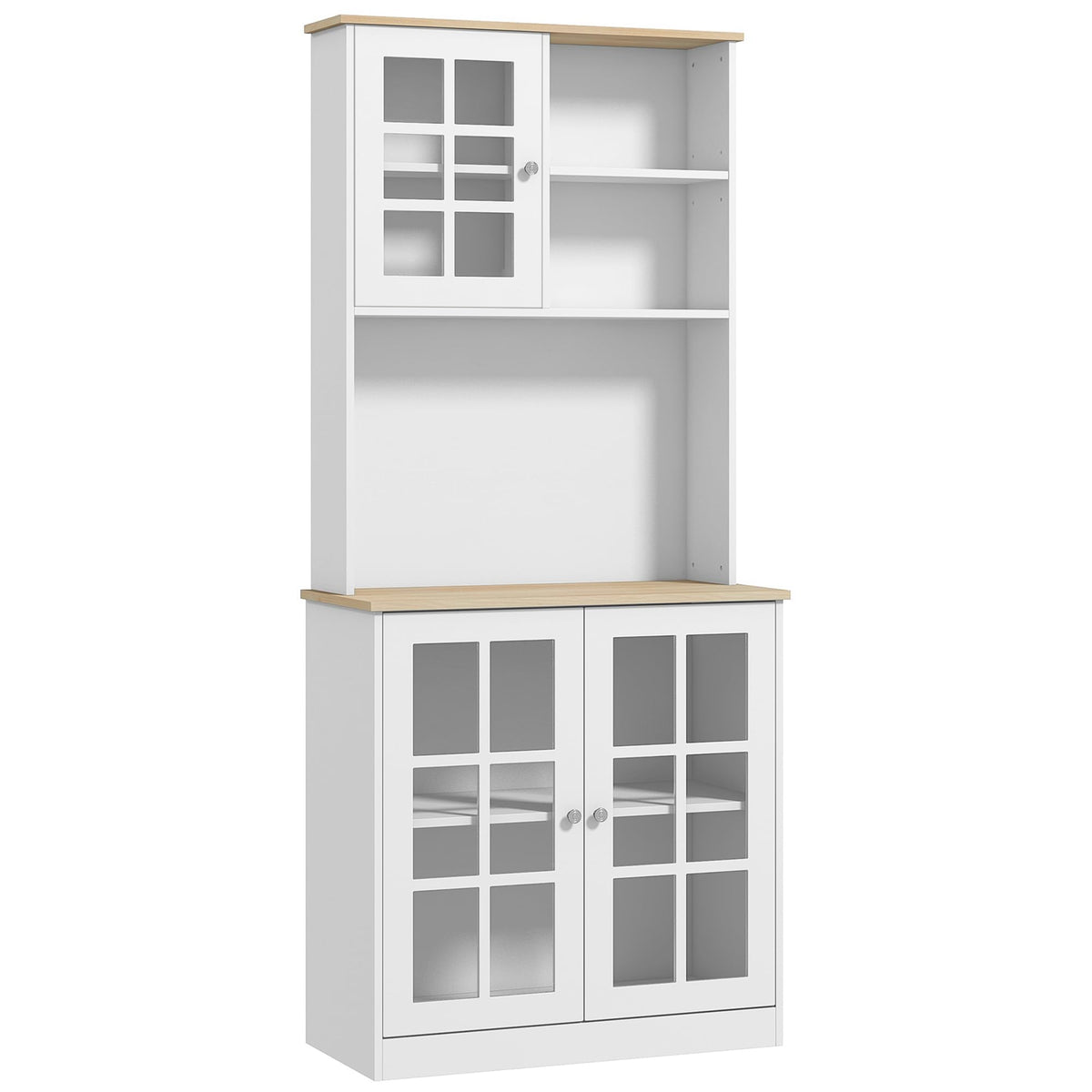Homcom Kitchen Pantry Cabinet, 72' Freestanding Storage Cabinet With Hutch, Large Countertop, Glass Doors And Adjustable Shelves, Microwave Cabinet, Coffee Bar Cabinet For Dining Room, White