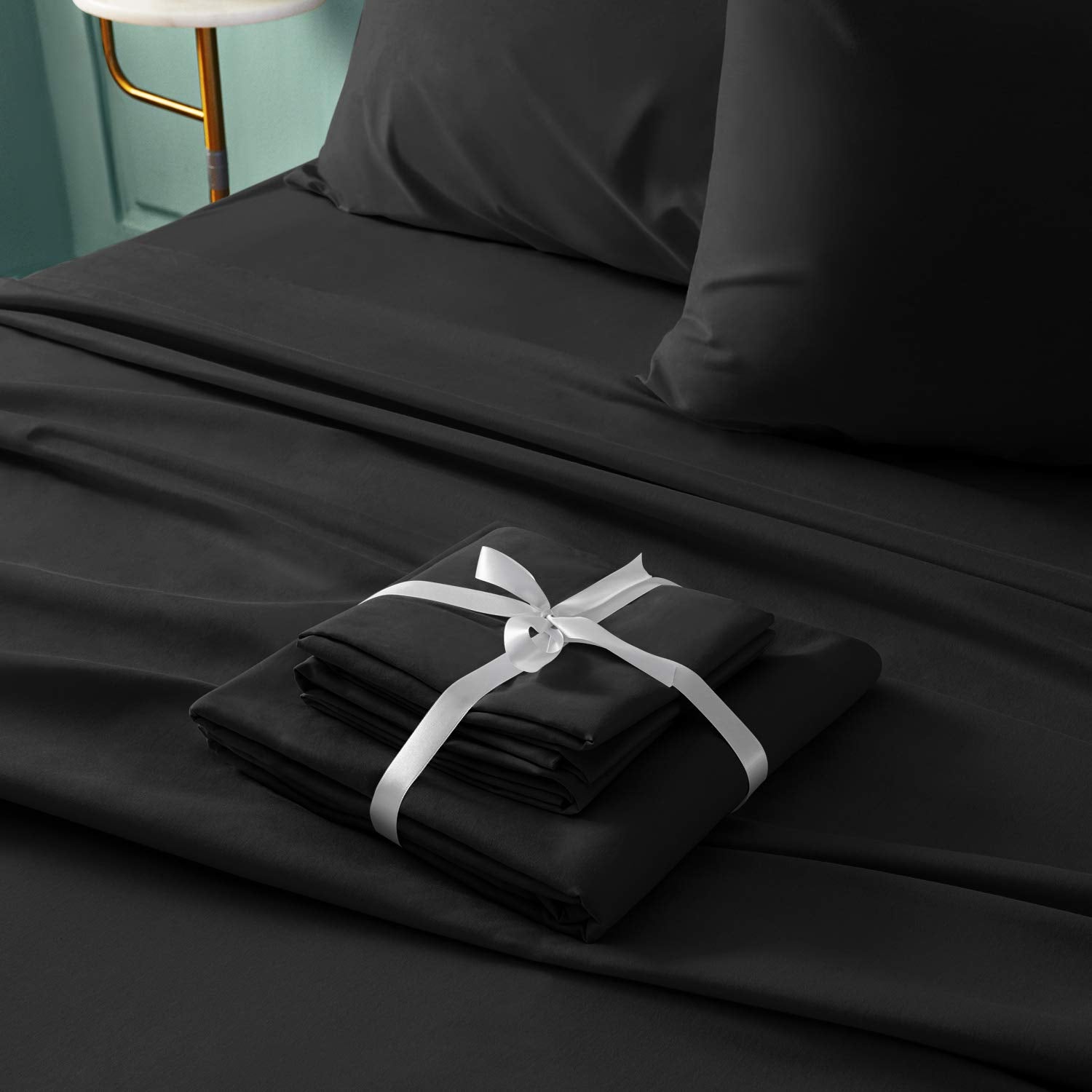 Bysure 6 Pieces Bed Sheets Set(Queen, Black) - Hotel Luxury Super Soft 1800 Thread Count 100% Microfiber Sheets With Deep Pocket