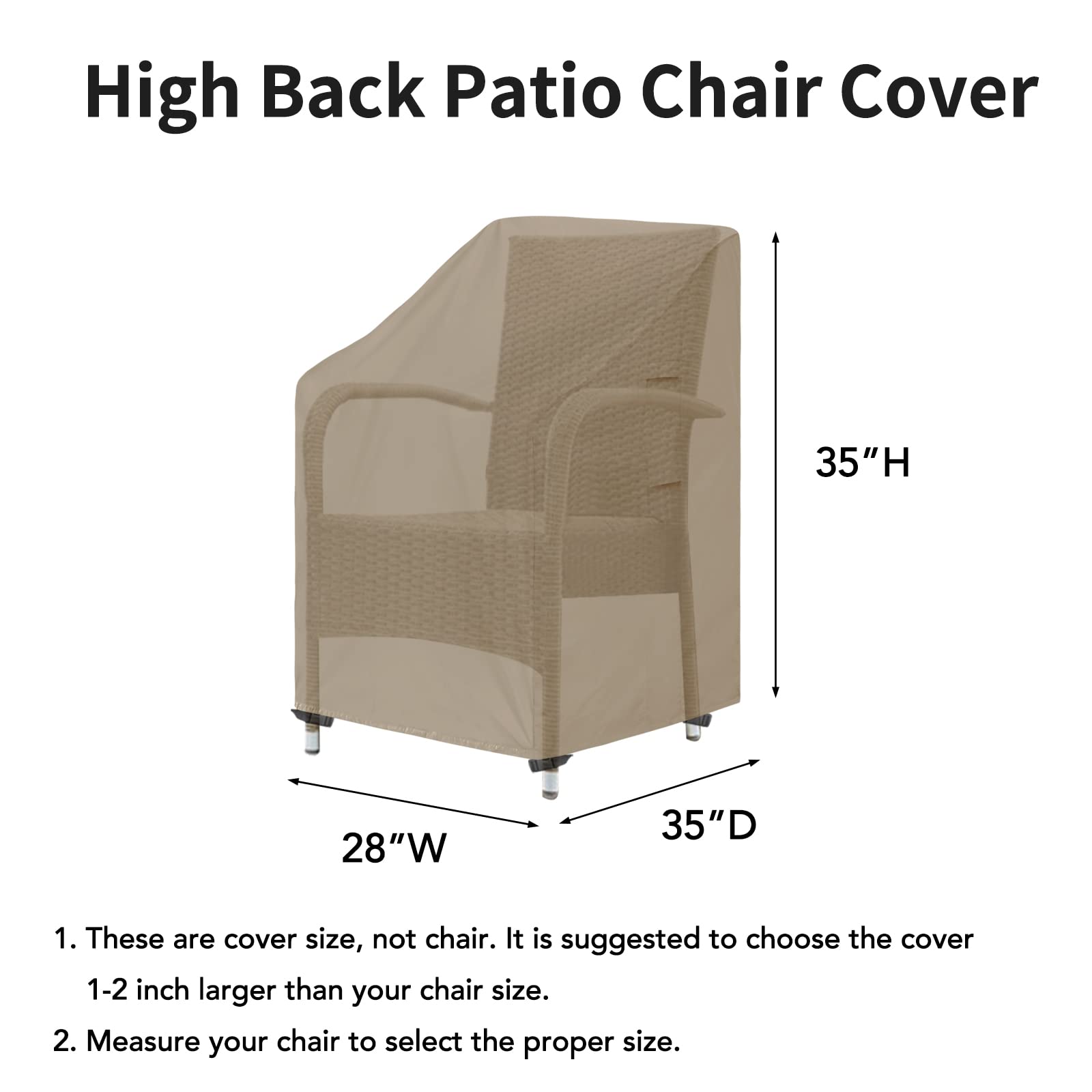 Easy-Going Outdoor High Back Chair Cover Uv Resistant Patio Chair Cover Waterproof Lawn Patio Furniture Cover With Tape Sealed Seam (1 Pack-28Wx35Dx35H Inch, Camel)