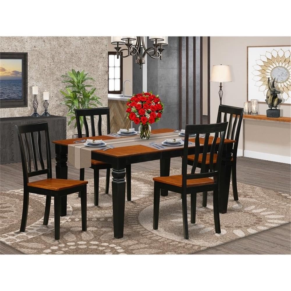 East West Furniture WEAN5-BCH-W 5 Piece Kitchen Table & Chairs Set Includes a Rectangle Dining Room Table with Butterfly Leaf and 4 Dining Chairs, 42x60 Inch, Black & Cherry