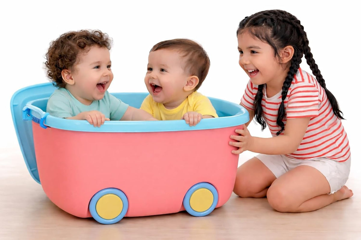 NNV STORE 45 L Rolling Toy Storage Box with Wheels & Lid, Pack of 1 Large Plastic Organizer Bin, Stackable Storage Container for