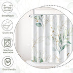 Ruelvth Eucalyptus Shower Curtain, Spring Sage Green And Gold Abstract Leaves Shower Curtain Set For Bathroom Waterproof Fabric