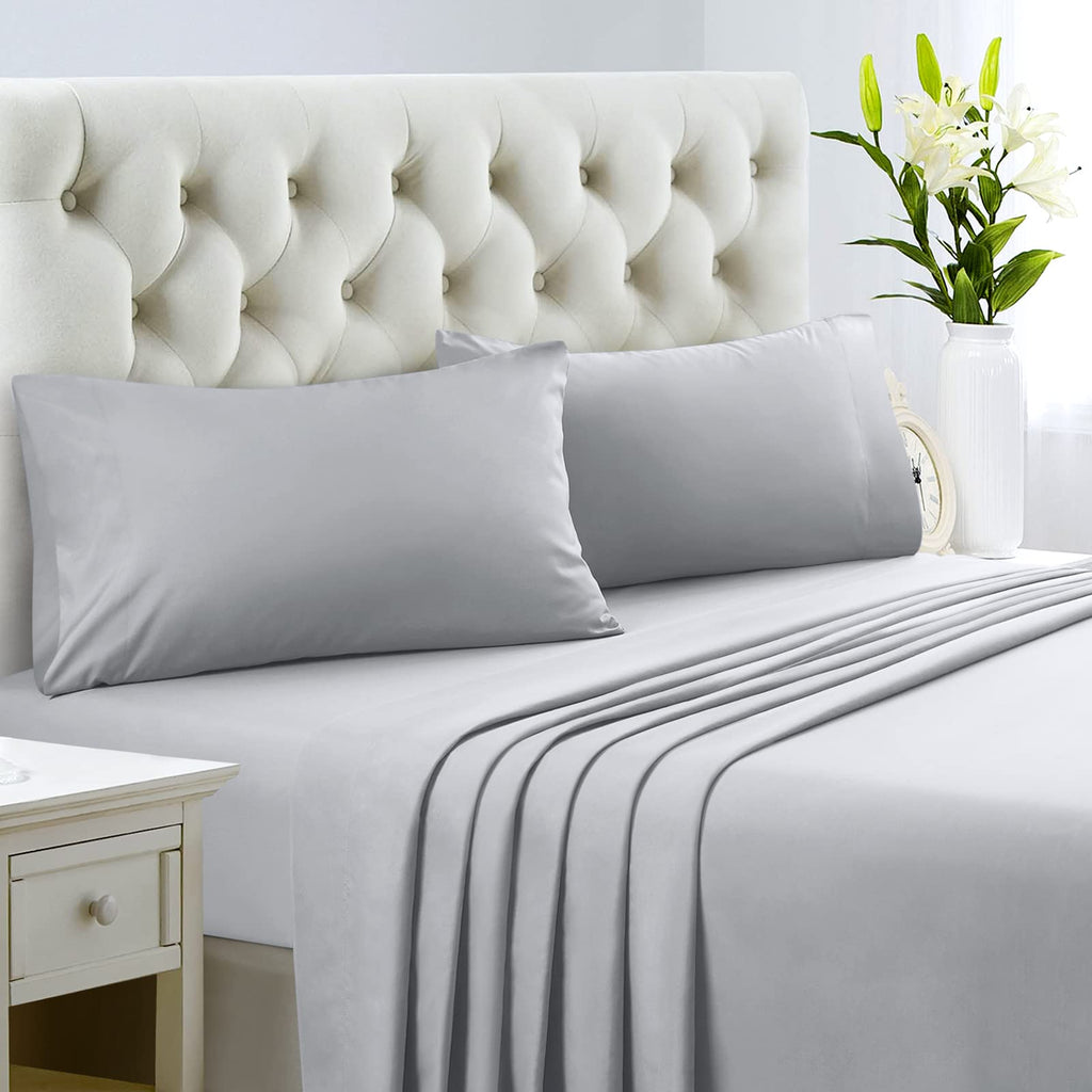 Homeideas Full Size Bed Sheets - 4 Piece Set (Light Grey) - Extra Soft Brushed Microfiber 1800 Bedding Sheets, Deep Pocket, Wrinkle & Fade Free