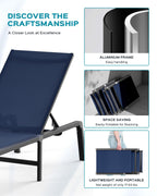 Aluminum Chaise Lounge Ourdoor - Foldable & Assemble Free Outdoor Lounge Chair With 5 Adjustable Backrest, Patio Lounge Chair For Outside Poolside Beach Pool, Navy Blue