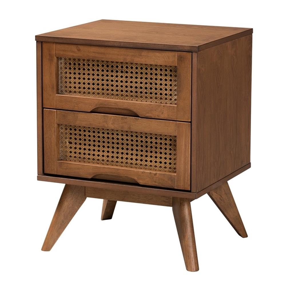 Baxton Studio Rina Ash Walnut Wood 4-Piece Queen Size Bedroom Set With Rattan