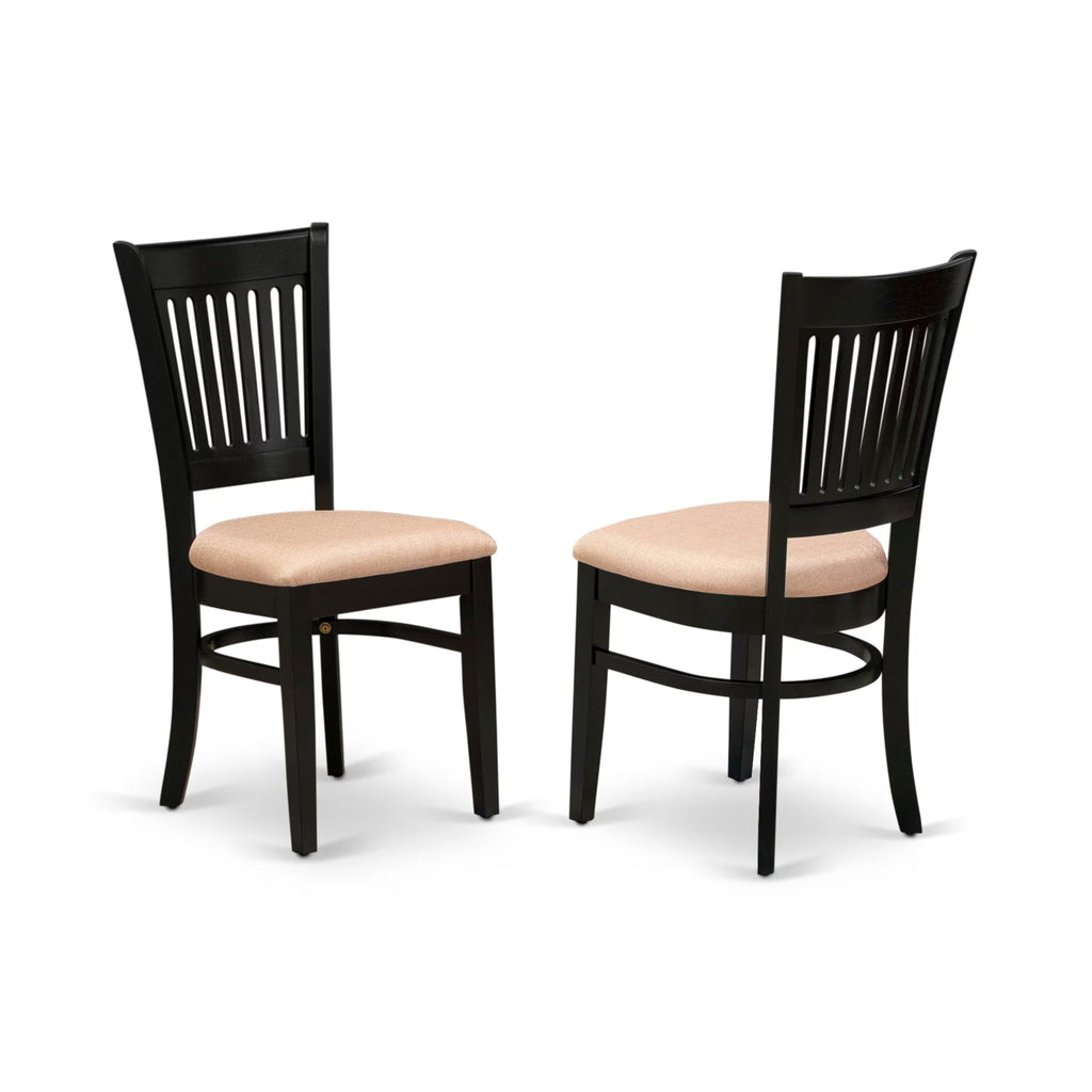 East West Furniture Amva3-Blk-C 3 Piece Dining Room Furniture Set Contains A Round Dining Table With Pedestal And 2 Linen Fabric Upholstered Chairs, 36X36 Inch, Black