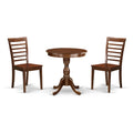 East West Furniture Esml3-Mah-W 3 Piece Dining Room Furniture Set Contains A Round Dining Table With Pedestal And 2 Wood Seat Chairs, 30X30 Inch, Mahogany
