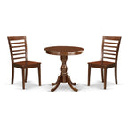 East West Furniture Esml3-Mah-W 3 Piece Dining Room Furniture Set Contains A Round Dining Table With Pedestal And 2 Wood Seat Chairs, 30X30 Inch, Mahogany