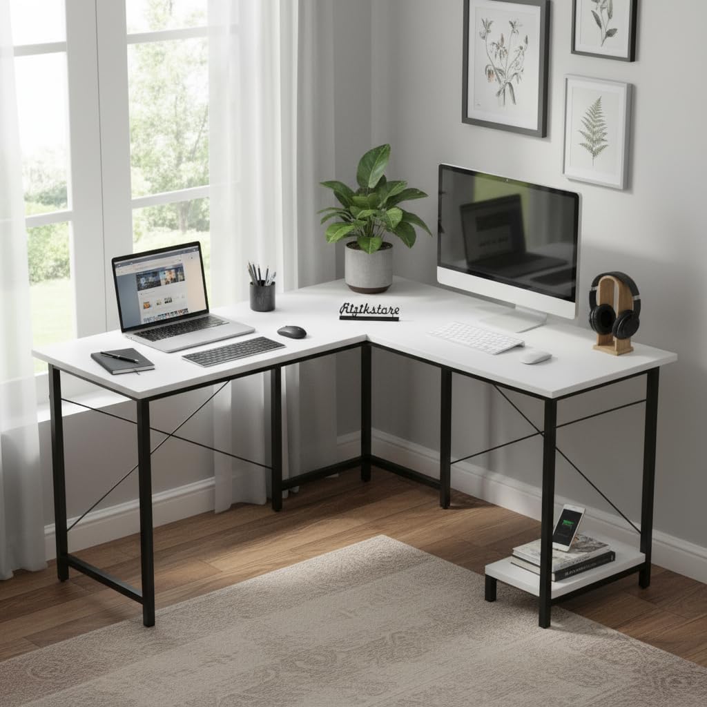 Rizik Store Lshaped Computer Desk | 50Inch Corner Gaming & Study Table With Engineered Wood Top, Metal Frame & Cpu Shelf | Wri