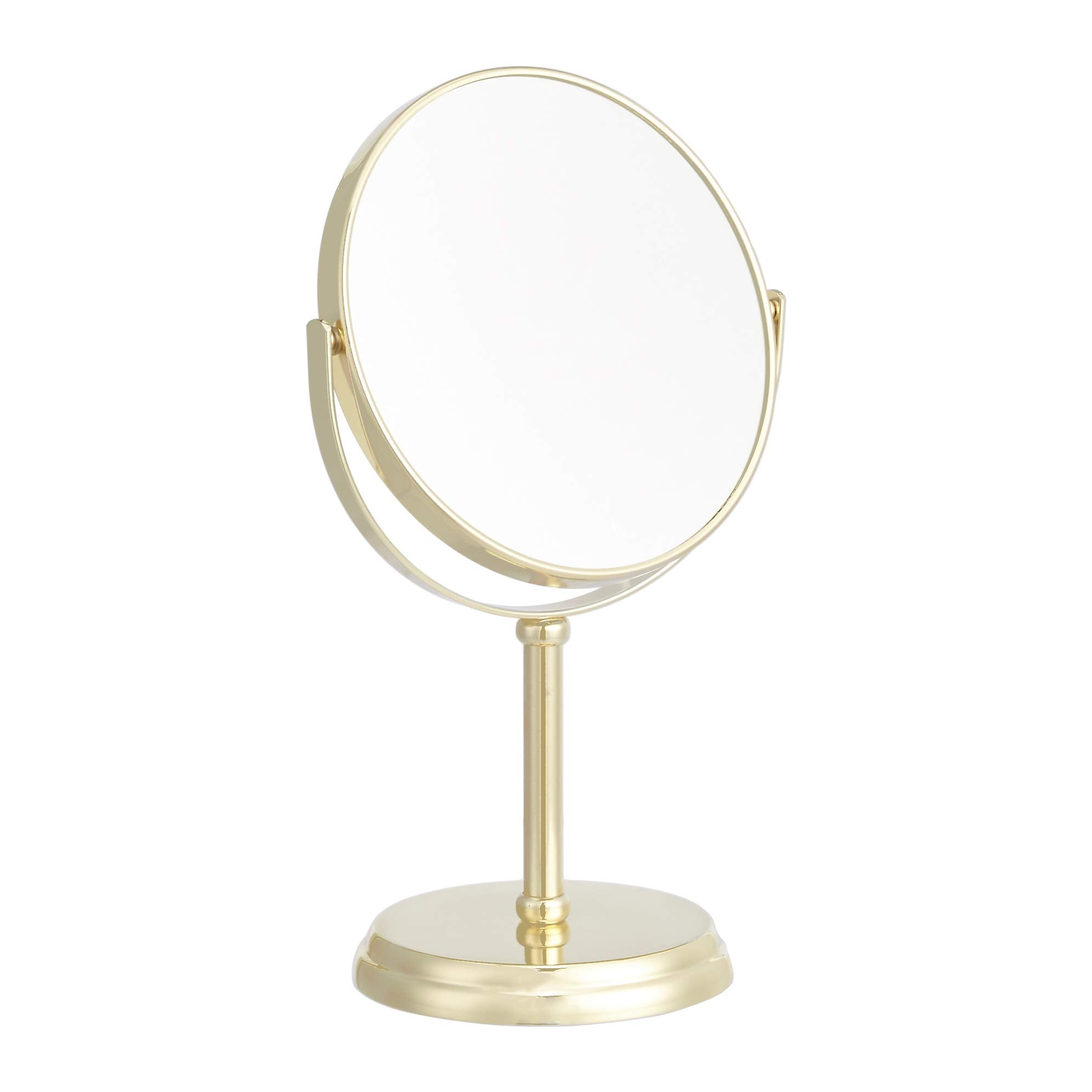 Amazon Basics Tabletop Mount Vanity Round Mirror, 1X/5X Magnification, Iron, 7.2L x 4.92W, Gold