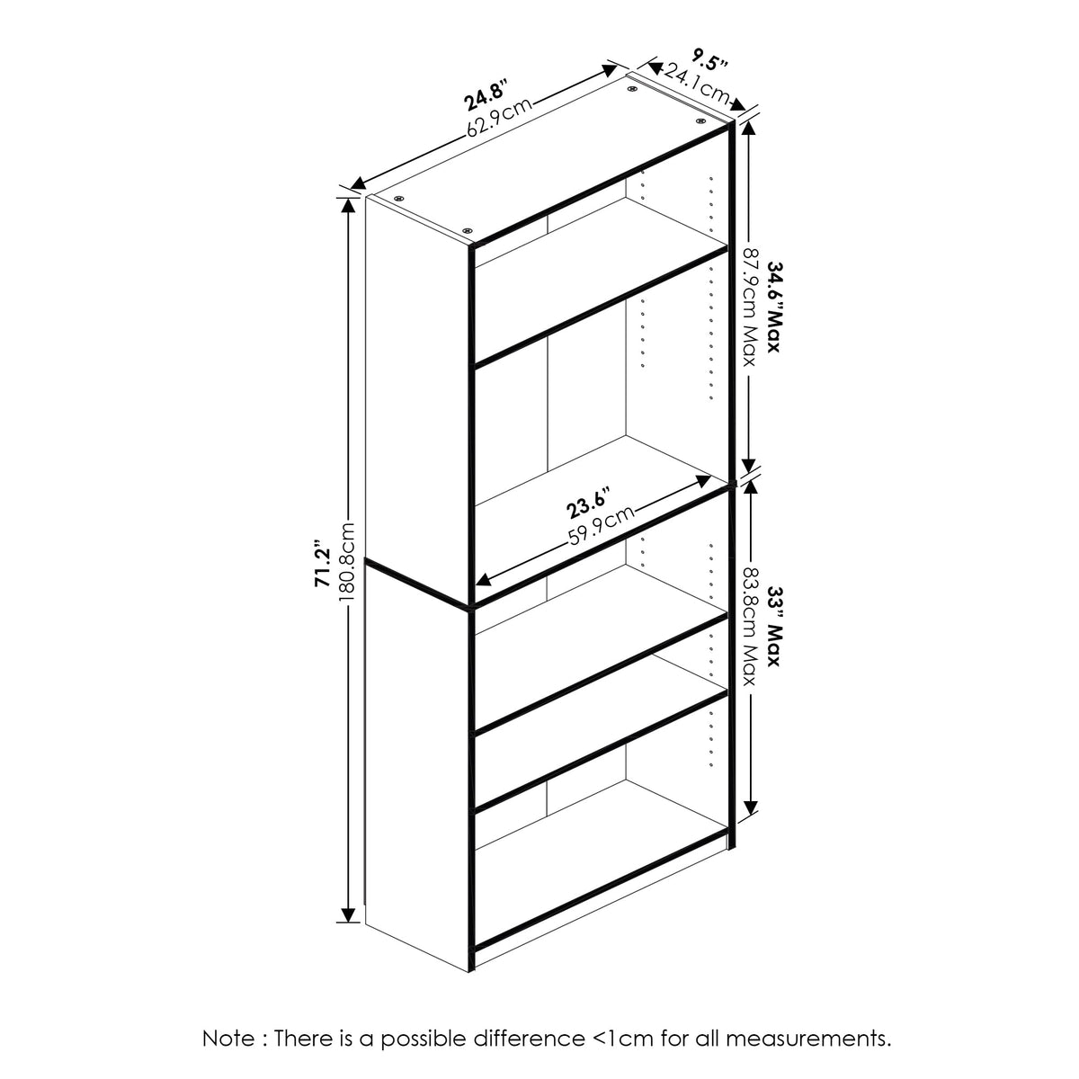 Furinno Jaya Simply Home Adjustable Shelf Bookcase, 5-Tier, Amber Pine