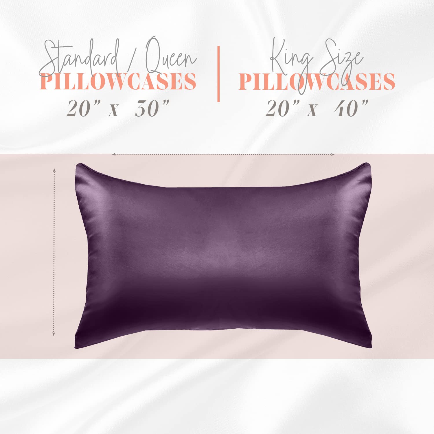 Elegant Comfort Silky And Luxurious 2-Piece Satin Pillowcase Set For Healthier Skin And Hair, Hidden Zipper Closure And Beautifully Packaged, Satin Pillowcase Set, King, Purple