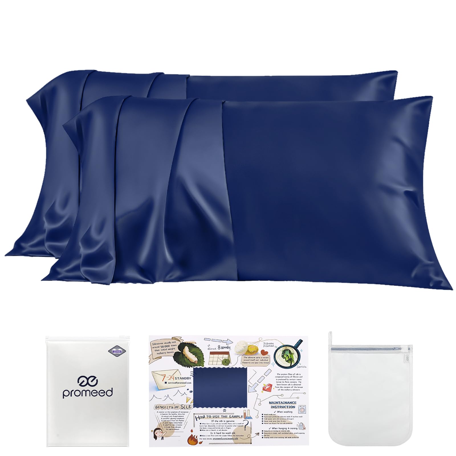 Promeed 23 Momme Silk Pillowcase 2 Pack With Zipper, 3Rd Gen Grade 6A+ 100% Mulberry Silk Pillow Case Set Of 2, Cooling Pillow C