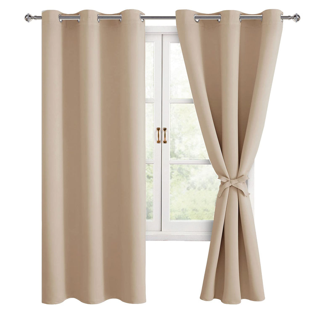 Hiasan Grommet Blackout Curtains For Bedroom, 38 X 63 Inches Length - Thermal Insulated & Light Blocking Window Curtains For Living Room, 2 Drape Panels Sewn With Tiebacks, Dark Grey