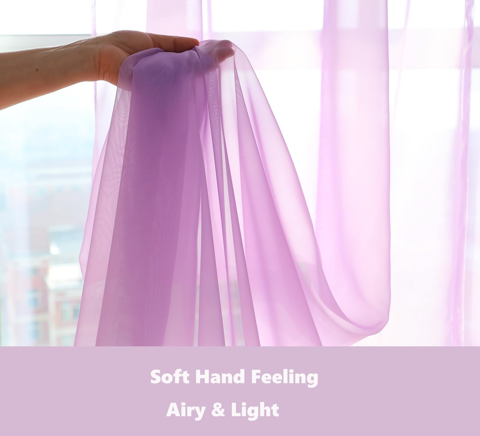 Pi Sheer Curtain 108 Inches Long,Light Window Drapery Soft Airy Voile With Rod Pocket For Living Room/Bedroom/Patio Door/Sliding Glass Door 2 Panels(W42Xl108,Violet Purple)