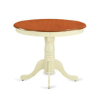 East West Furniture ANPL3-WHI-C 3 Piece Dining Table Set for Small Spaces Contains a Round Kitchen Table with Pedestal and 2 Linen Fabric Kitchen Dining Chairs, 36x36 Inch, Buttermilk & Cherry