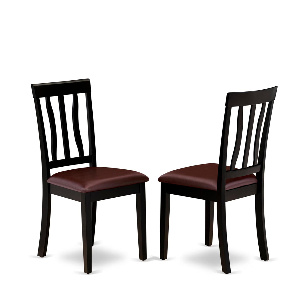 East West Furniture ANTI3-BLK-LC 3 Piece Dining Room Furniture Set Contains a Round Dining Table with Pedestal and 2 Faux Leather Upholstered Chairs, 36x36 Inch, Black & Cherry