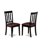East West Furniture ANTI3-BLK-LC 3 Piece Dining Room Furniture Set Contains a Round Dining Table with Pedestal and 2 Faux Leather Upholstered Chairs, 36x36 Inch, Black & Cherry