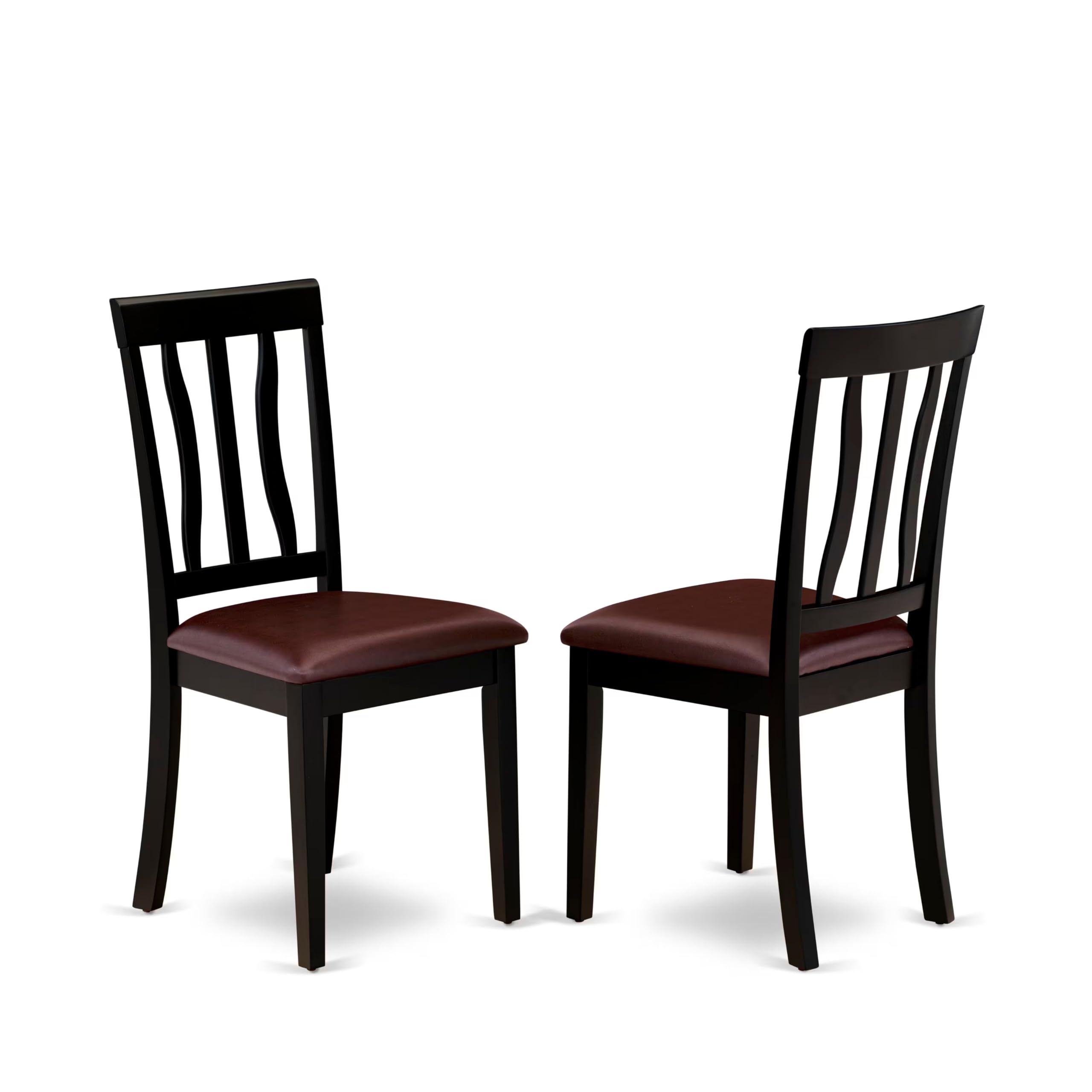 East West Furniture ANTI3-BLK-LC 3 Piece Dining Room Furniture Set Contains a Round Dining Table with Pedestal and 2 Faux Leather Upholstered Chairs, 36x36 Inch, Black & Cherry