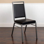 Flash Furniture Hercules Series Square Back Stacking Banquet Chair In Black Vinyl With Silvervein Frame