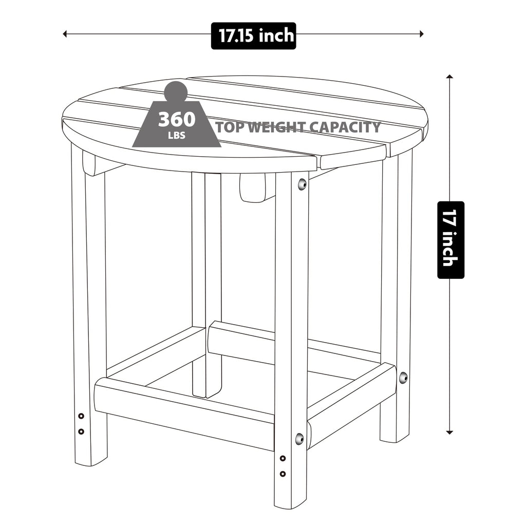LZRS Adirondack Patio Side Table, Round End Table, HDPE, Grey, ADT-O-GR