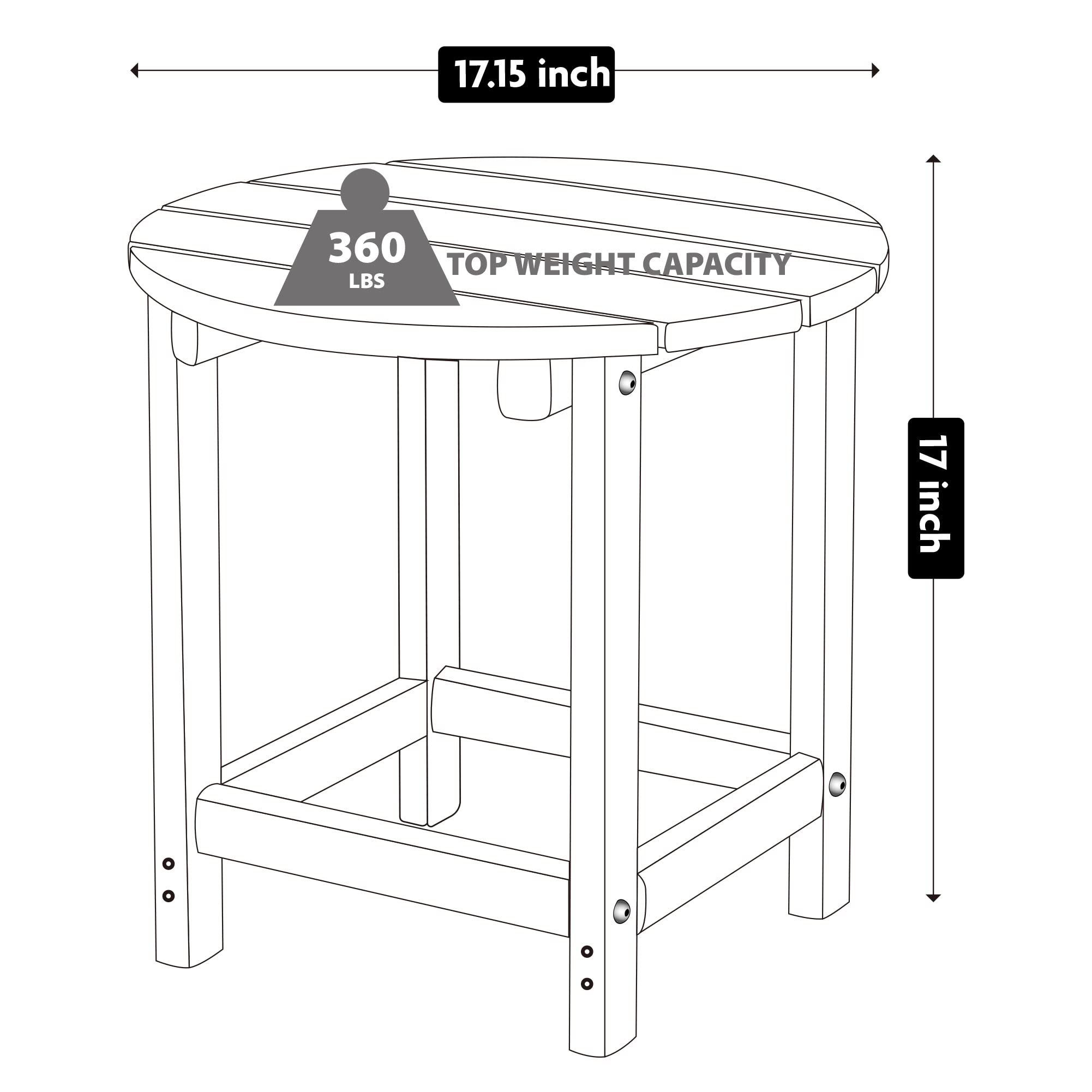 LZRS Adirondack Patio Side Table, Round End Table, HDPE, Grey, ADT-O-GR
