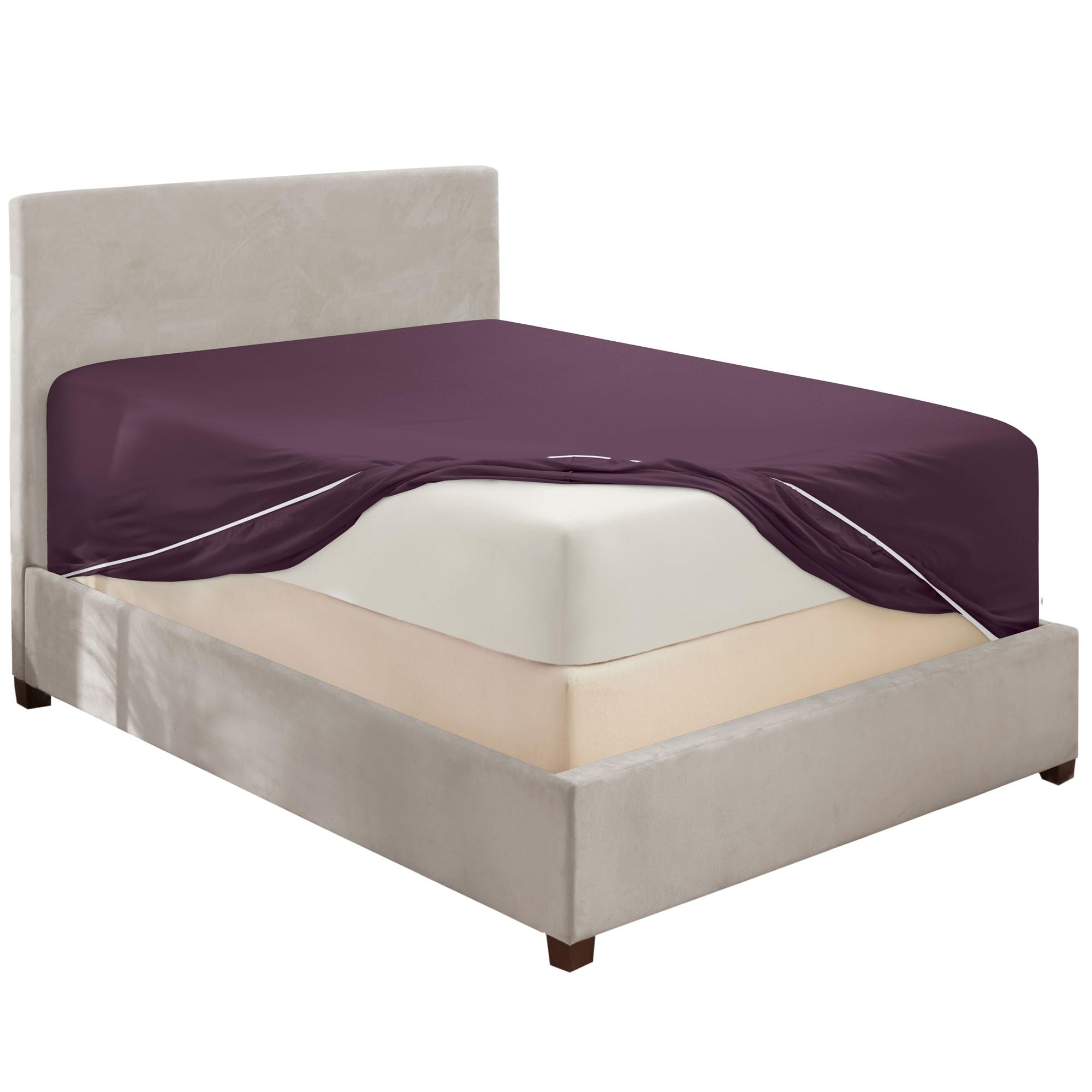 Hearth & Harbor Extra Deep Pocket Full Fitted Sheet, Purple Full Size Fitted Sheet Only, 1800 Microfiber Fitted Bed Sheet, Ultra Soft Full Bed Fitted Sheet Fits Up To 24 Inch Mattress