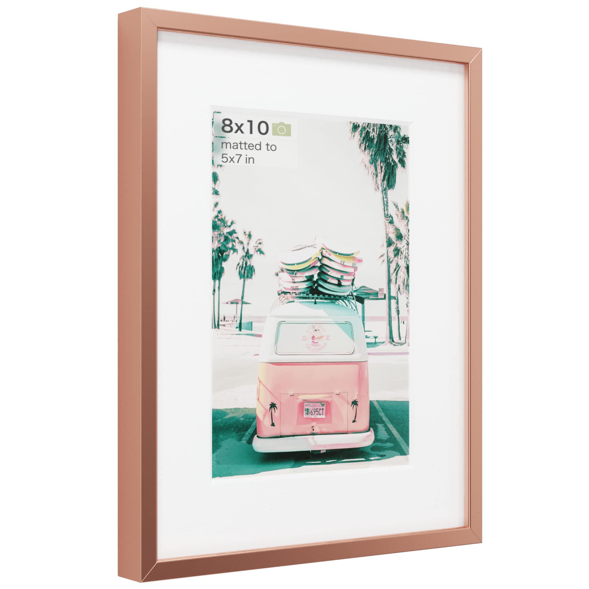 Homeforia - 8x10 inch Metal Picture Frame - 8 x 10 Aluminum Photo Frames - 5x7 Mat - Tempered Glass - Wall Hook Included - Set o