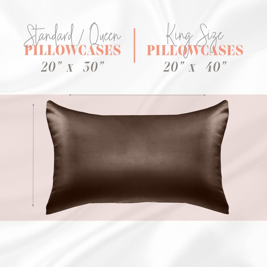 Elegant Comfort Silky And Luxurious 2-Piece Satin Pillowcase Set For Healthier Skin And Hair, Hidden Zipper Closure And Beautifully Packaged, Satin Pillowcase Set, King, Chocolate Brown