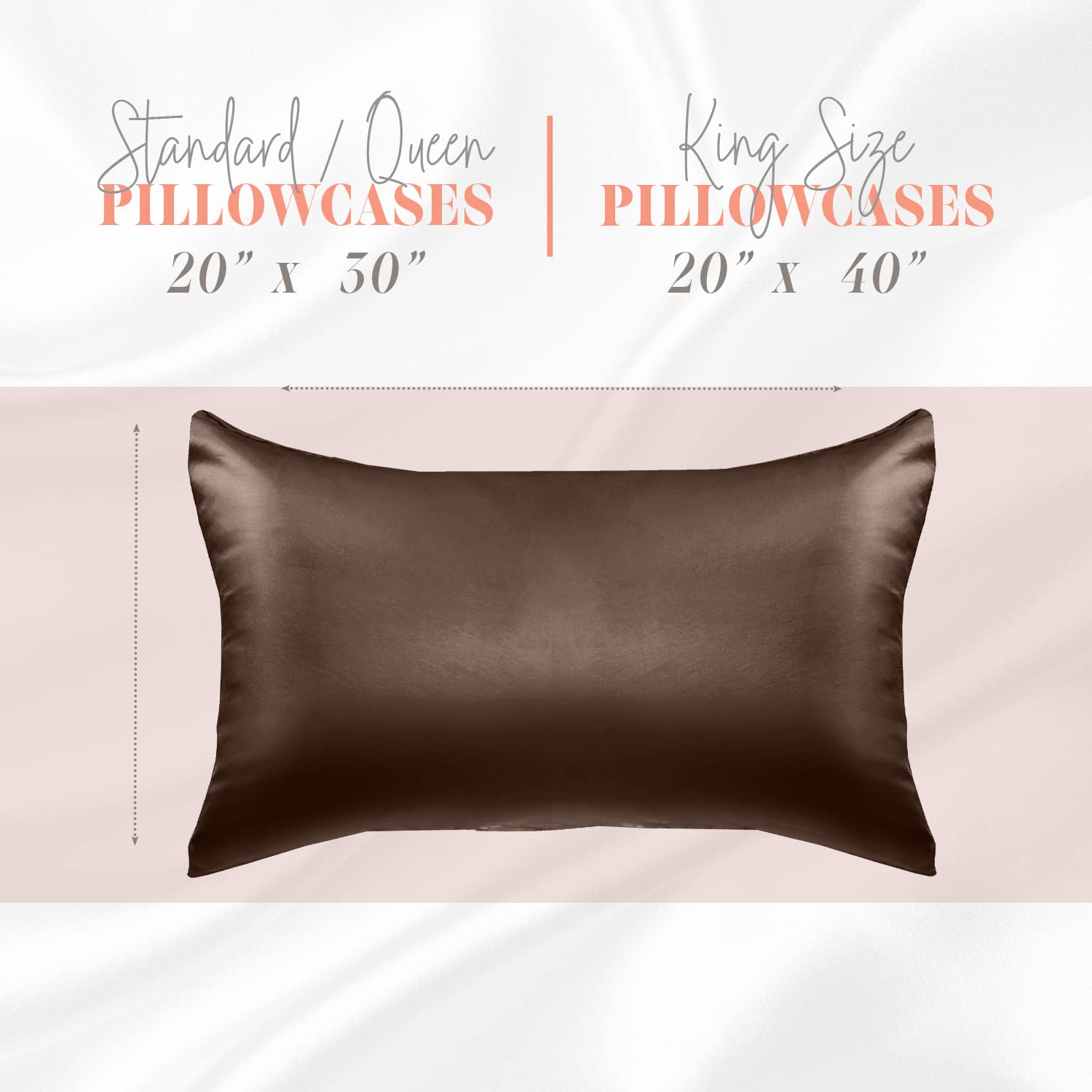 Elegant Comfort Silky And Luxurious 2-Piece Satin Pillowcase Set For Healthier Skin And Hair, Hidden Zipper Closure And Beautifully Packaged, Satin Pillowcase Set, King, Chocolate Brown
