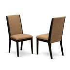East West Furniture Anla5-Abk-47 5 Piece Modern Dining Table Set Includes A Round Kitchen Table With Pedestal And 4 Light Sable Linen Fabric Upholstered Chairs, 36X36 Inch, Wirebrushed Black