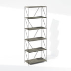 Furinno Wire 6-Tier Industrial Style Metal Frame Bookcase, Display Shelf, 24 Wide, Finn Oak