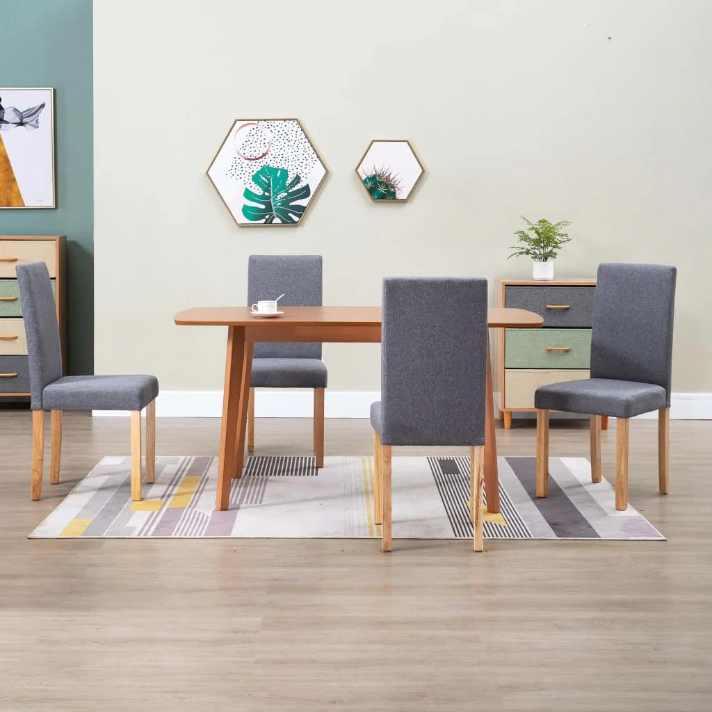 vidaXL Dining Chairs 6 Pcs, Side Chair with Solid Wood Legs, Accent Dining Chair for Home Kitchen Living Room Bedroom, Dark Gray Fabric