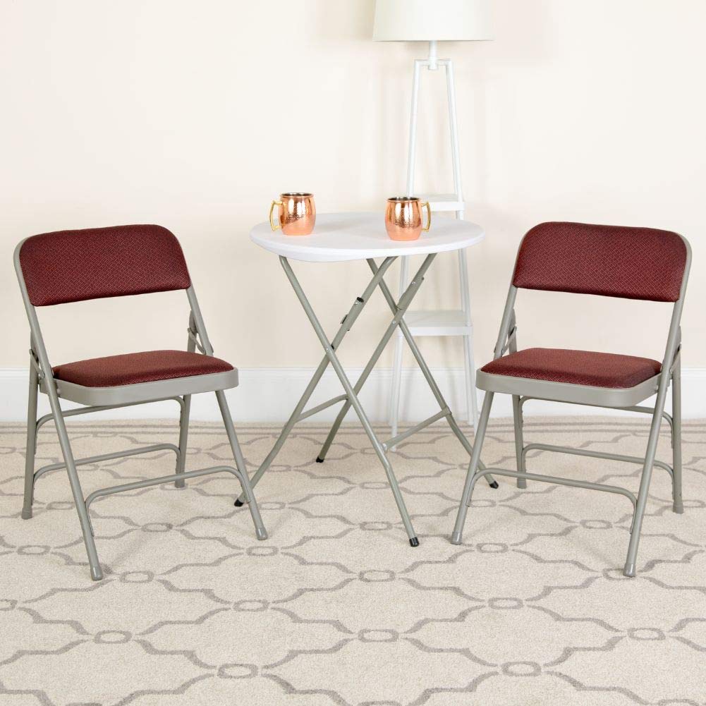 Flash Furniture HERCULES Series Curved Triple Braced & Double Hinged Burgundy Patterned Fabric Metal Folding Chair