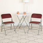 Flash Furniture HERCULES Series Curved Triple Braced & Double Hinged Burgundy Patterned Fabric Metal Folding Chair