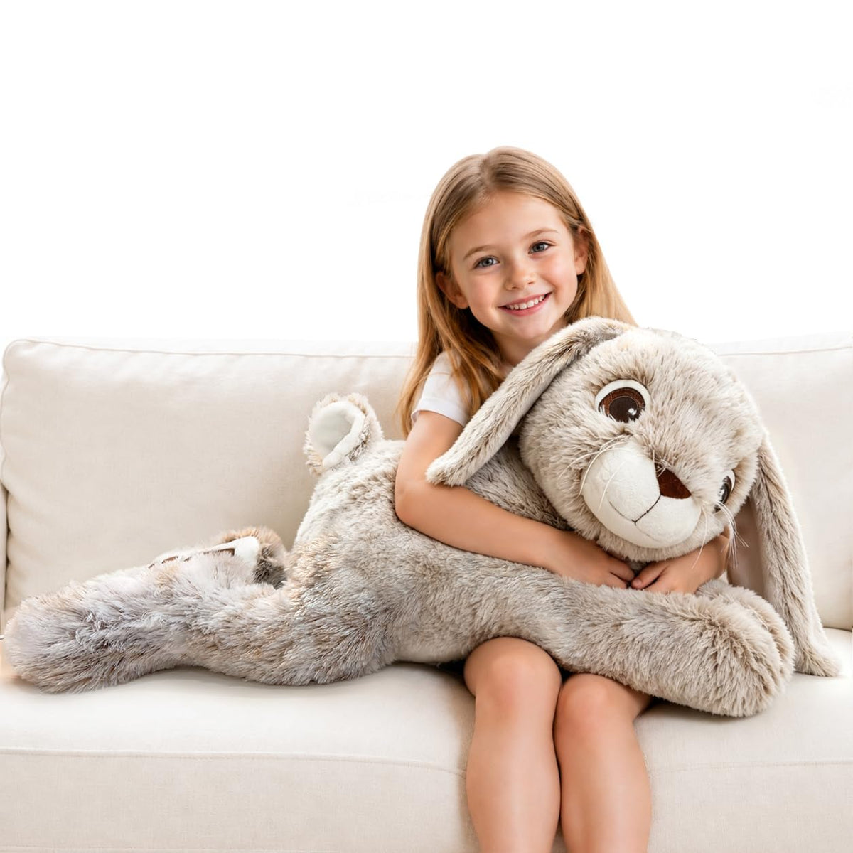 HAIJUNYA 32inch 5lbs Weighted Bunny Stuffed Animals, Big Soft Gray Bunny Weighted Pillow Plush Toy, Cute Giant Rabbit Plushie Gi