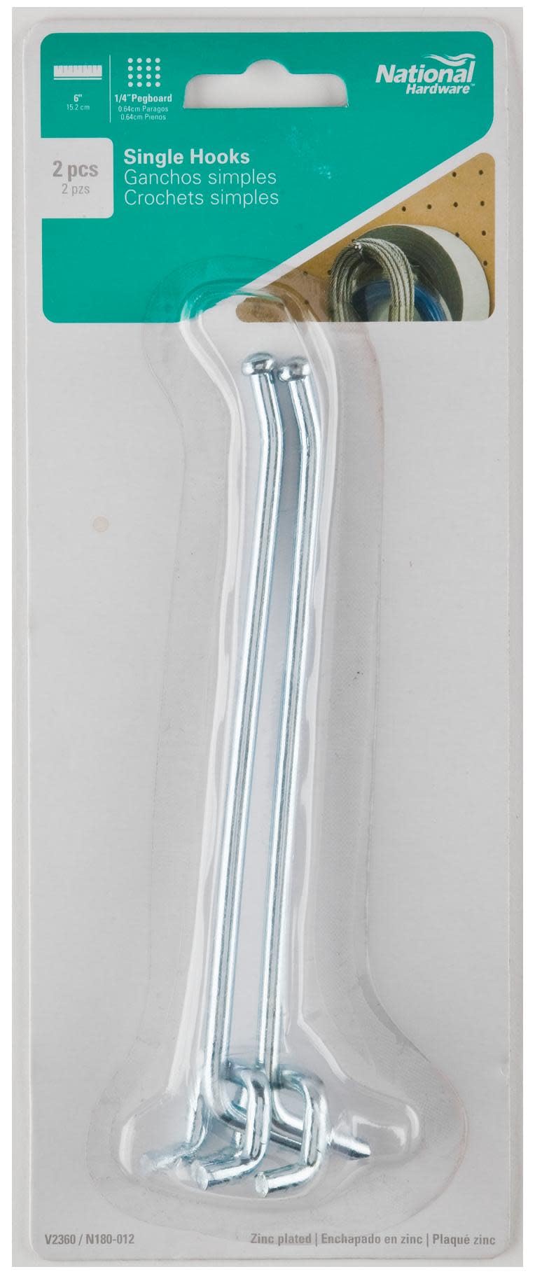 National/Spectrum Brands Hhi Tv206858 National Mfg/Spectrum Brands Hhi Tv206858 2Pk Zn 6Ct Sgl Hooks