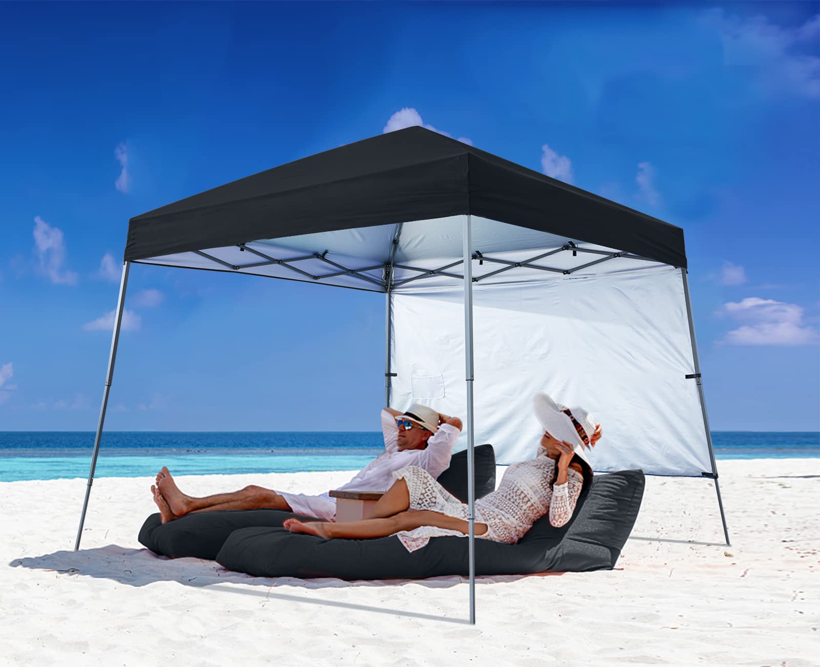 Abccanopy Stable Pop Up Beach Tent With Backpack Bag, 10 X 10 Ft Base / 8 X 8 Ft Top, Black