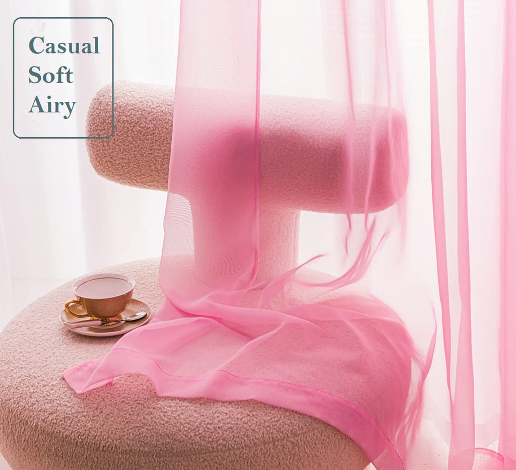 Pi Sheer Curtains 45 Inches Long With Grommet,Extra Short Sheer Window Treatment For Girls Room/Nursery 2 Panels (W52 X L45, Bright Pink)
