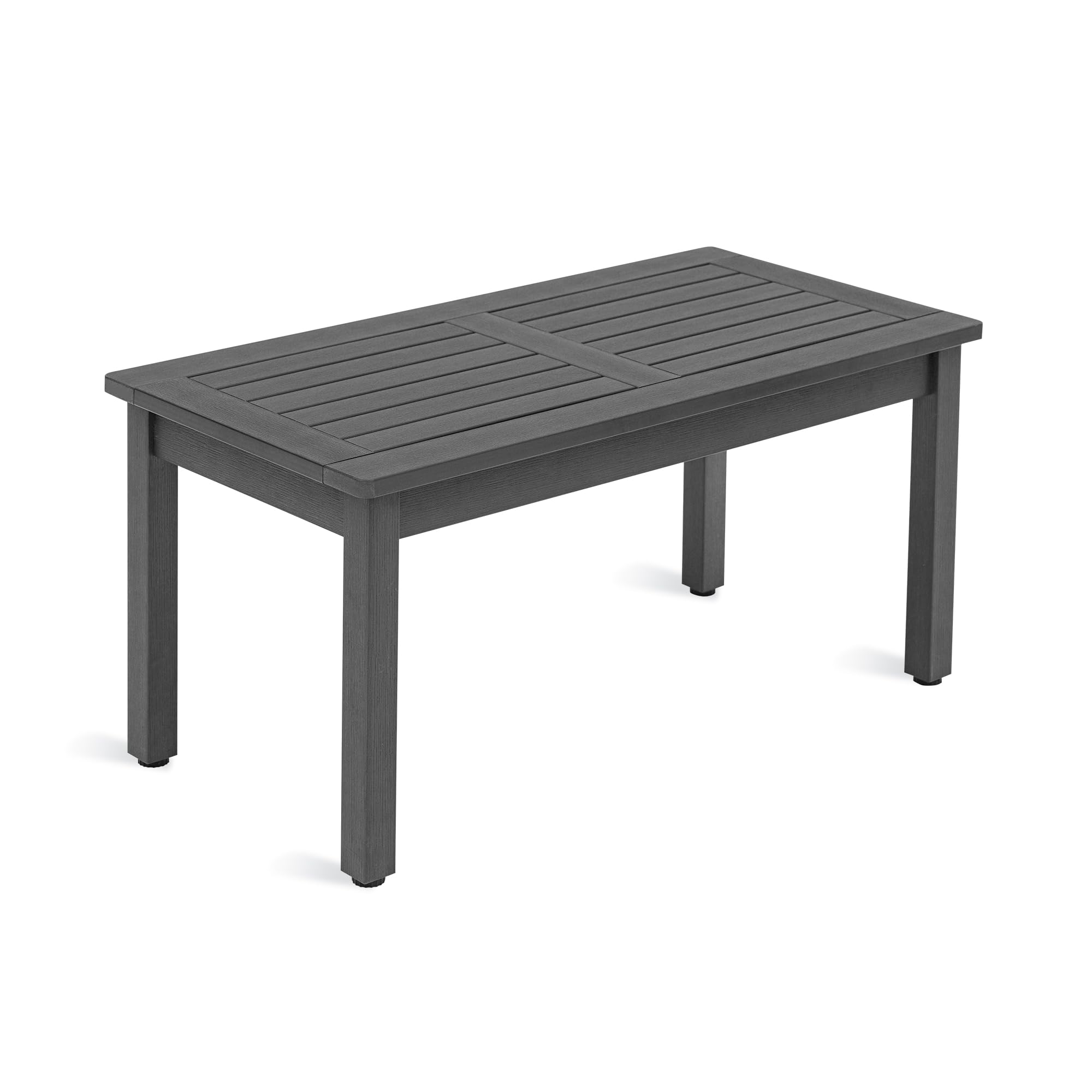 Lue Bona Outdoor Coffee Table Rectangle, Hdps Patio Coffee Tables For Outside, All Weather Patio Coffee Table With Slatted Tabletop For Deck, Garden, Balcony, Indoor Or Outdoor Use, Dark Gray