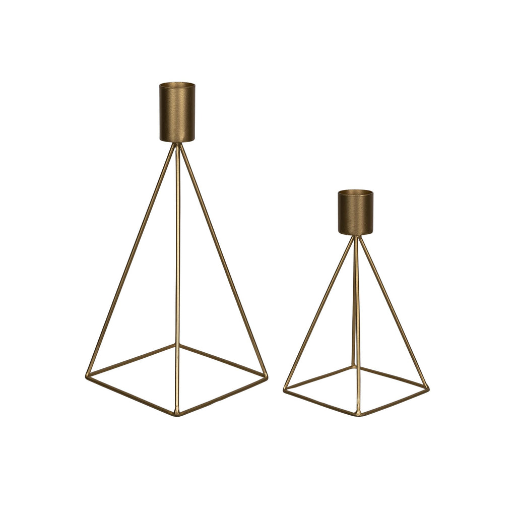 Stratton Home Decor Modern Set Of 2 Gold Geometric Taper Candle Holders