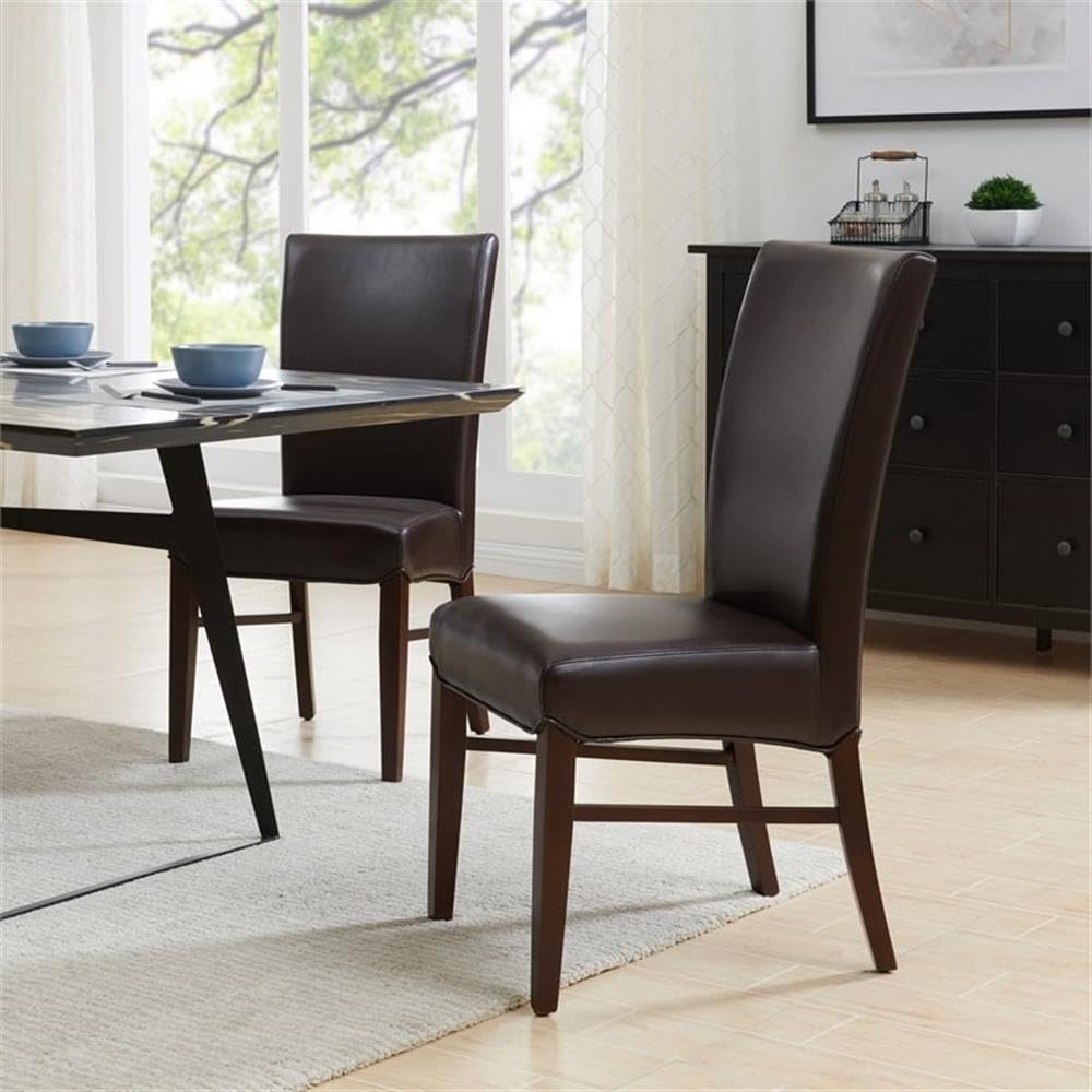 New Pacific Direct Milton Bonded Leather Chair,Brown Legs,Coffeen Bean,Set Of 2